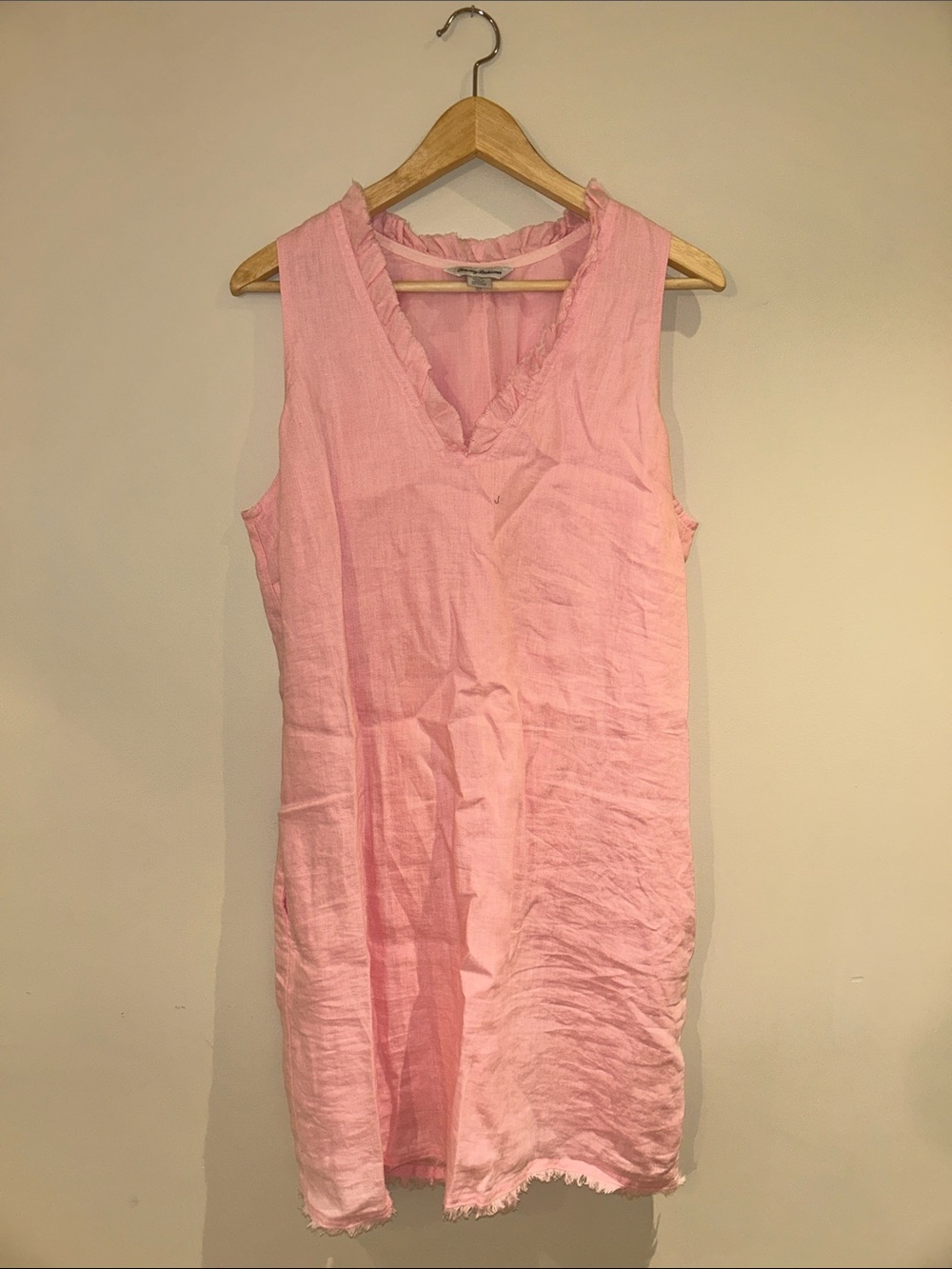 Tommy Bahama Pink Sleeveless Linen Chemise with Ruffle V-Neck
